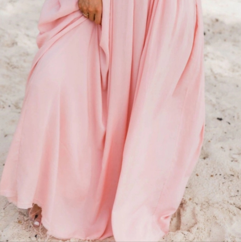Pink Backless Ruched Maxi Dress - Picture 4 of 4